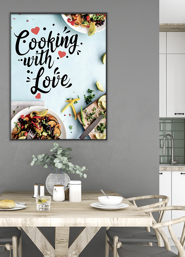 Cooking with love - flot køkken plakat fra detbedstehjem.dk