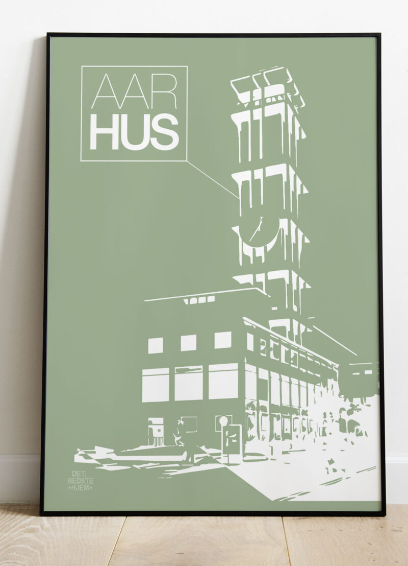 Aarhus-plakat - Rådhuset med grøn baggrund - detbedstehjem.dk