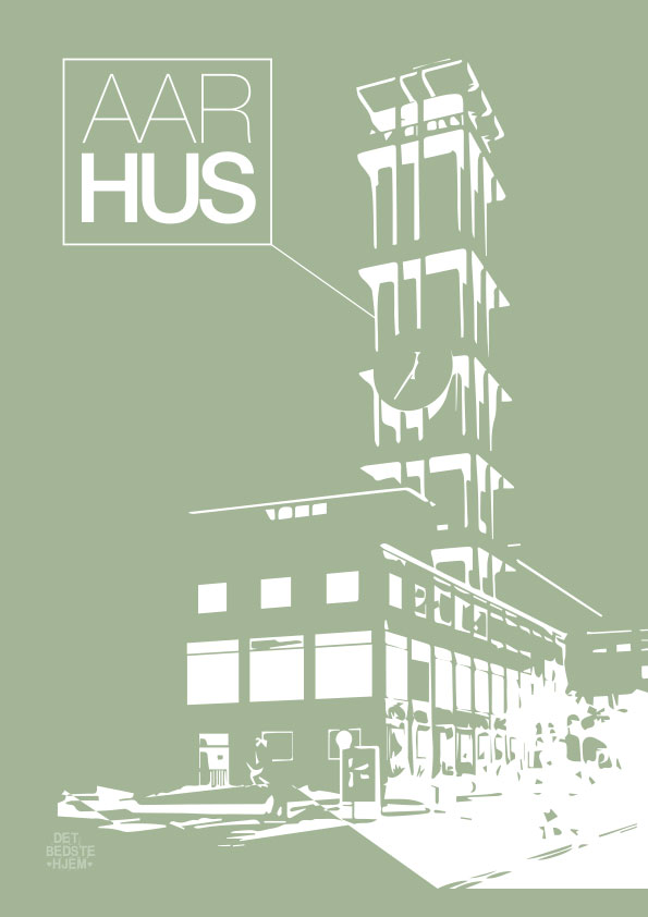 Aarhus-plakat - Rådhuset med grøn baggrund - detbedstehjem.dk