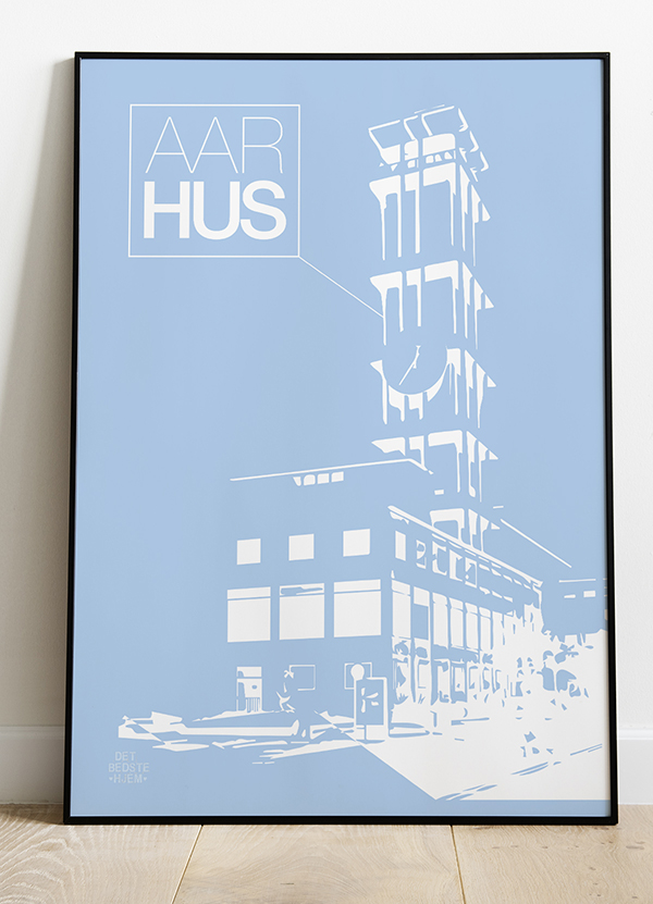 Aarhus plakat - blå - Rådhustårnet - detbedstehjem.dk